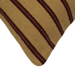 Handwoven Cotton Striped Cushion Cover 45x45 cm | Beige & Brown Woven Decorative Throw Pillow Cover | Hidden Zipper | Modern Rustic Home Décor