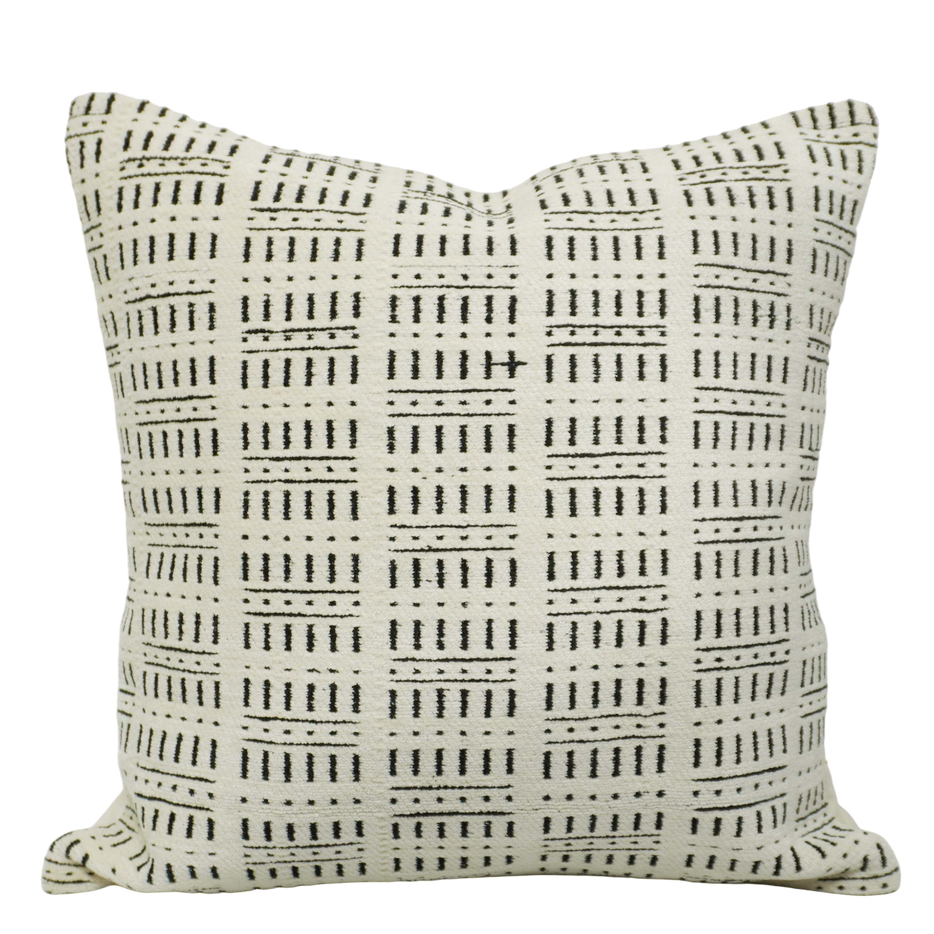 Geometric Jacquard Cotton Cushion Cover 45x45 cm | Woven Textured Throw Pillow Cover | Black & Ivory Decorative Cushion Cover | Hidden Zipper | Modern Boho Home Décor