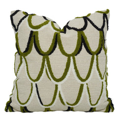Machine Embroidered Cotton Cushion Cover 45x45 cm – Abstract Loop Pattern in Olive Green & Black