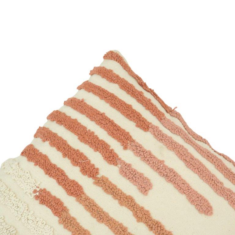 Handcrafted Tufted Cotton Cushion Cover 45x45 cm | Textured Boho Striped Throw Pillow Cover | Ivory & Blush Pink