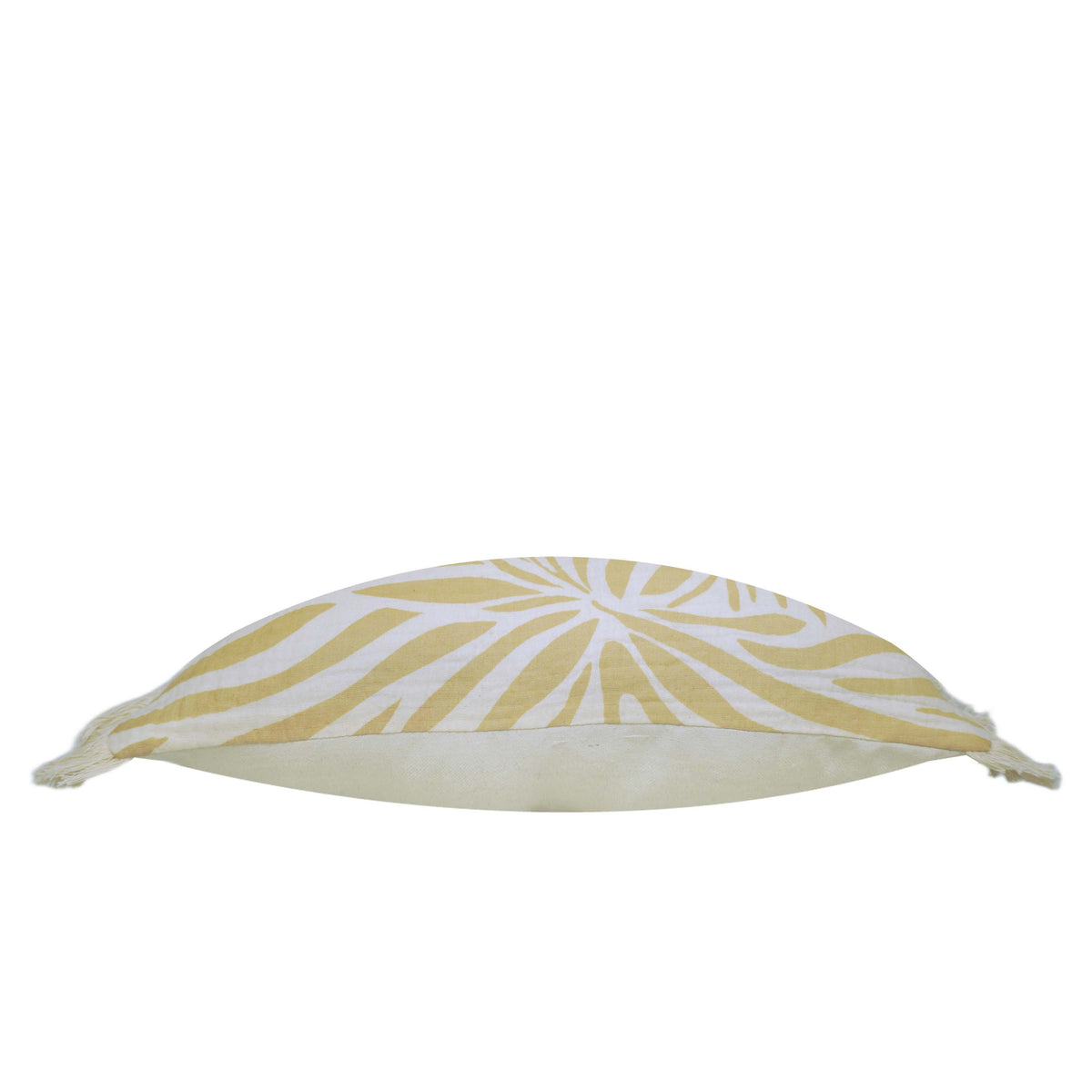 Printed Cotton Cushion Cover 45x45 cm – Beige & Ivory Abstract Leaf Design with Fringe