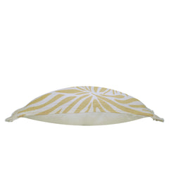 Printed Cotton Cushion Cover 45x45 cm – Beige & Ivory Abstract Leaf Design with Fringe