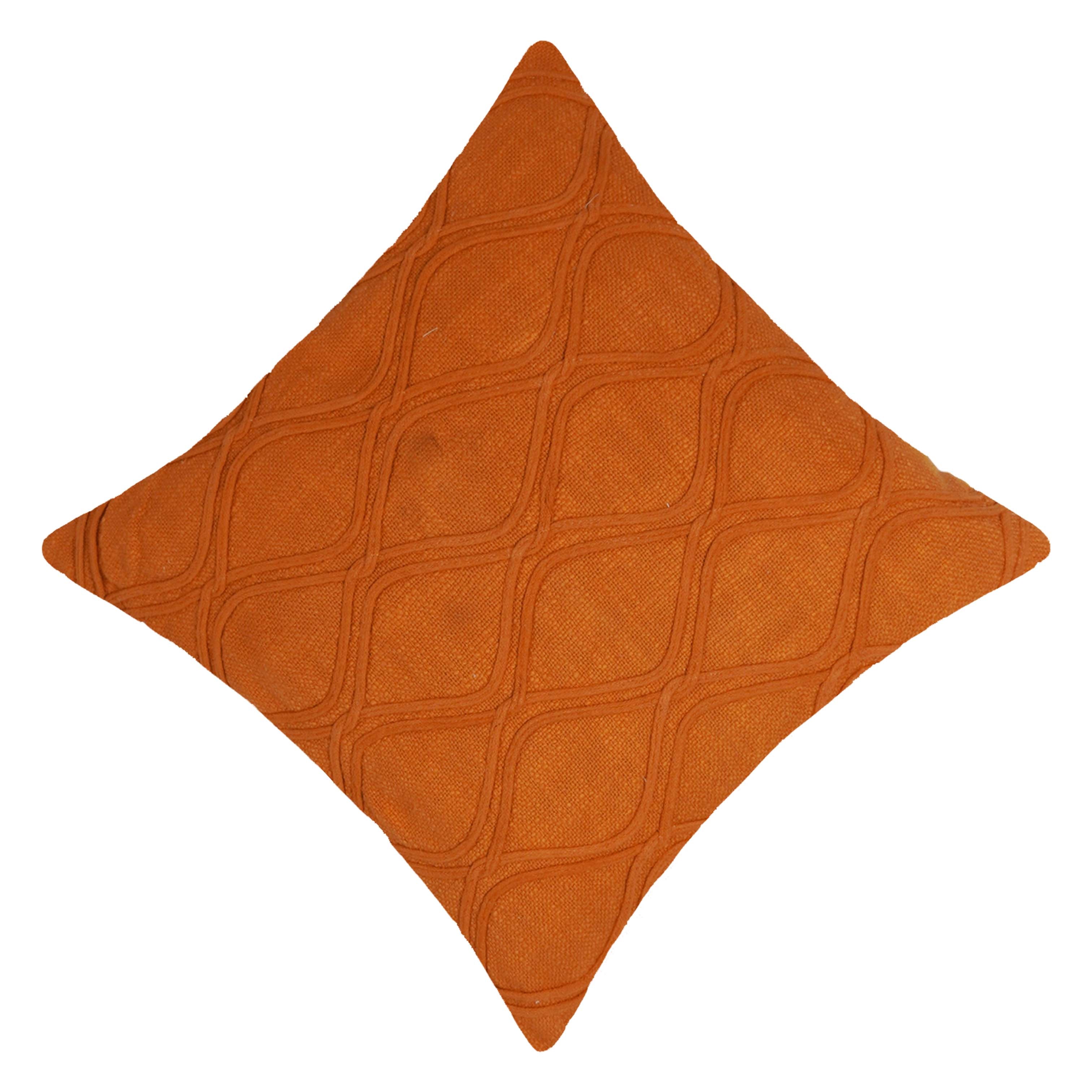 Rust Geometric Machine Embroidered Cotton Cushion Cover 45x45 cm | Textured Decorative Throw Pillow Cover with Concealed Zipper