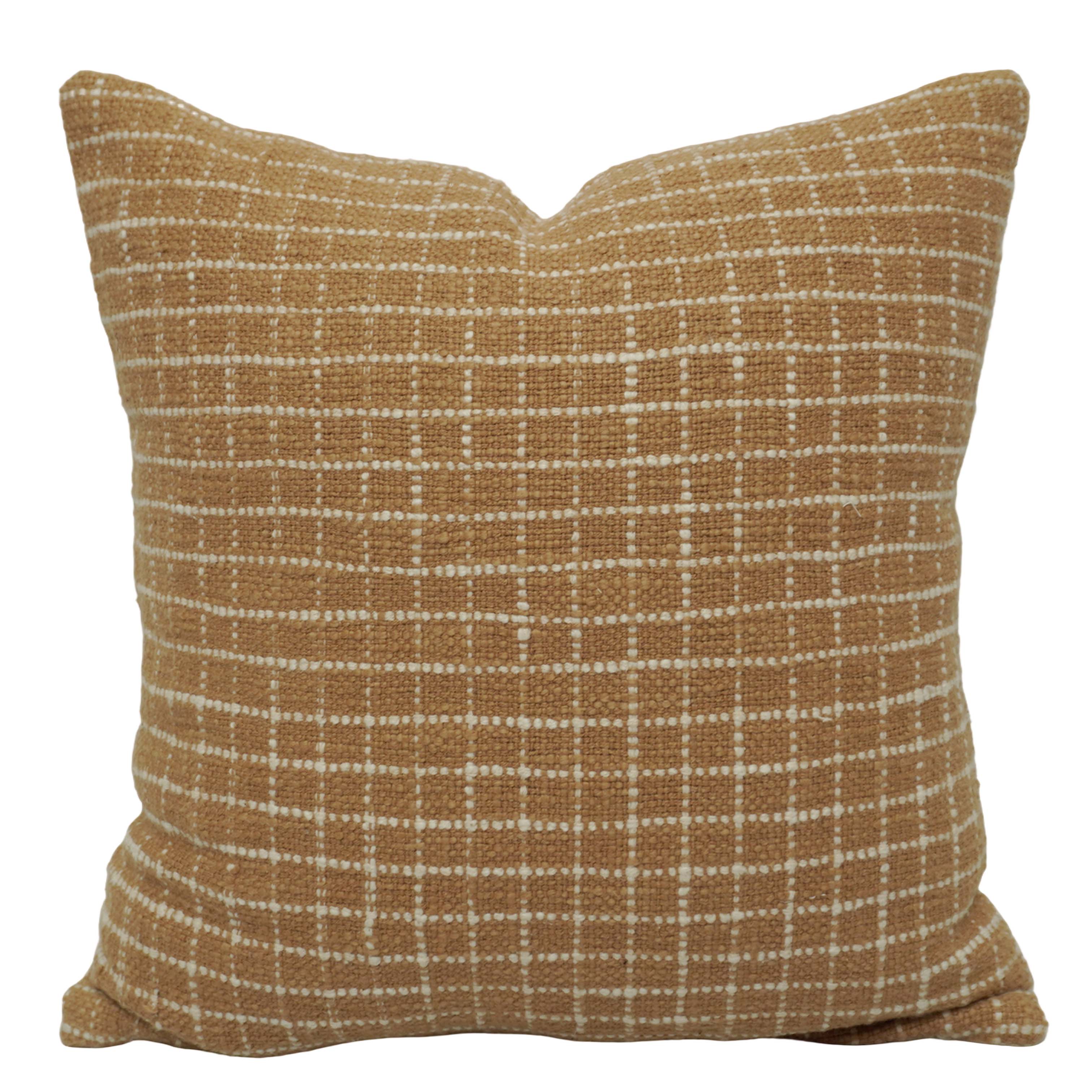 Handwoven Cotton Cushion Cover 45x45 cm | Brown & Ivory Grid Pattern | Textured Woven Decorative Pillow Cover | Hidden Zip | Modern Boho Home Décor
