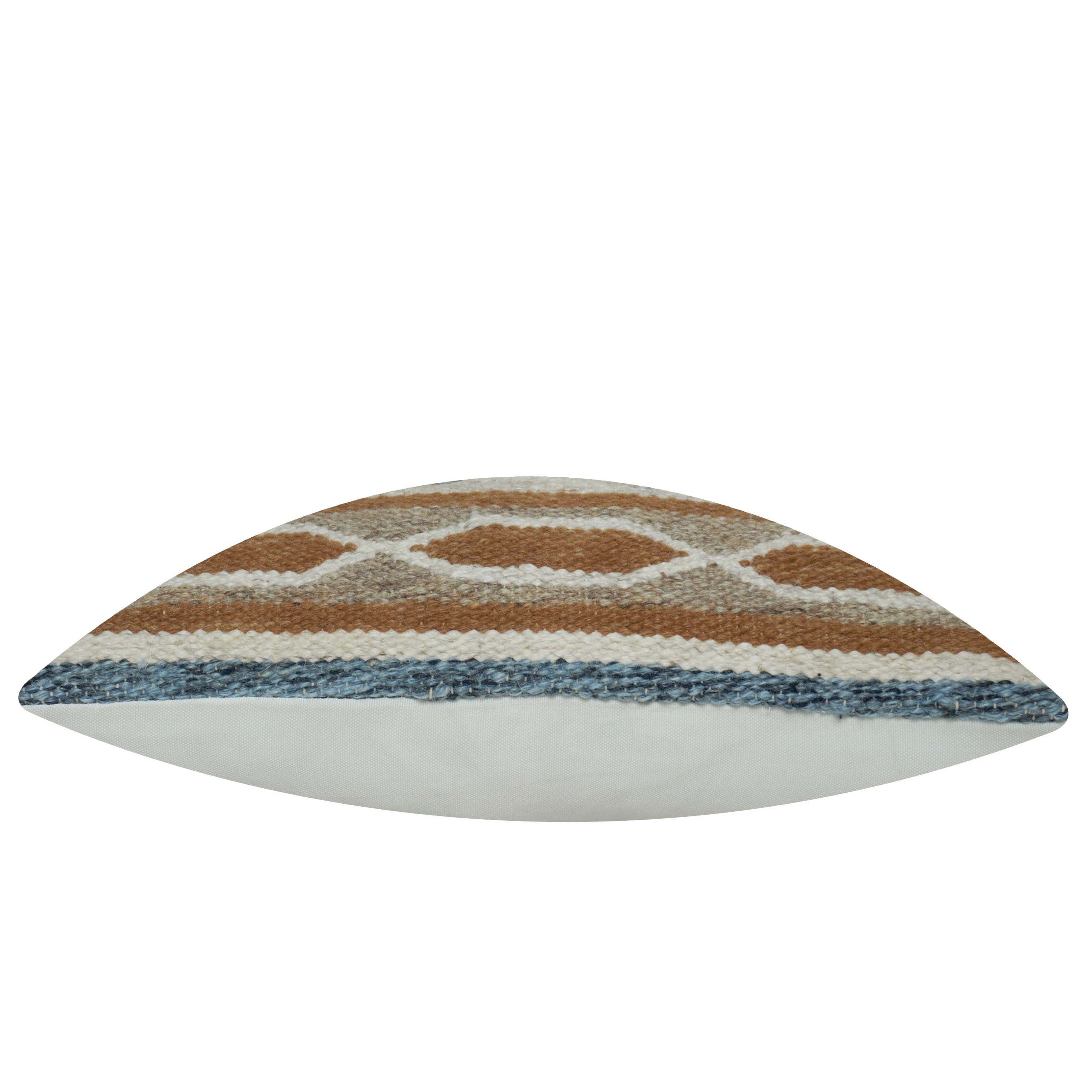 Handwoven Cotton Cushion Cover 45x45 cm | Tribal Geometric Woven Throw Pillow Cover | Boho Decorative Cushion Cover with Concealed Zip | Beige, Brown & Blue