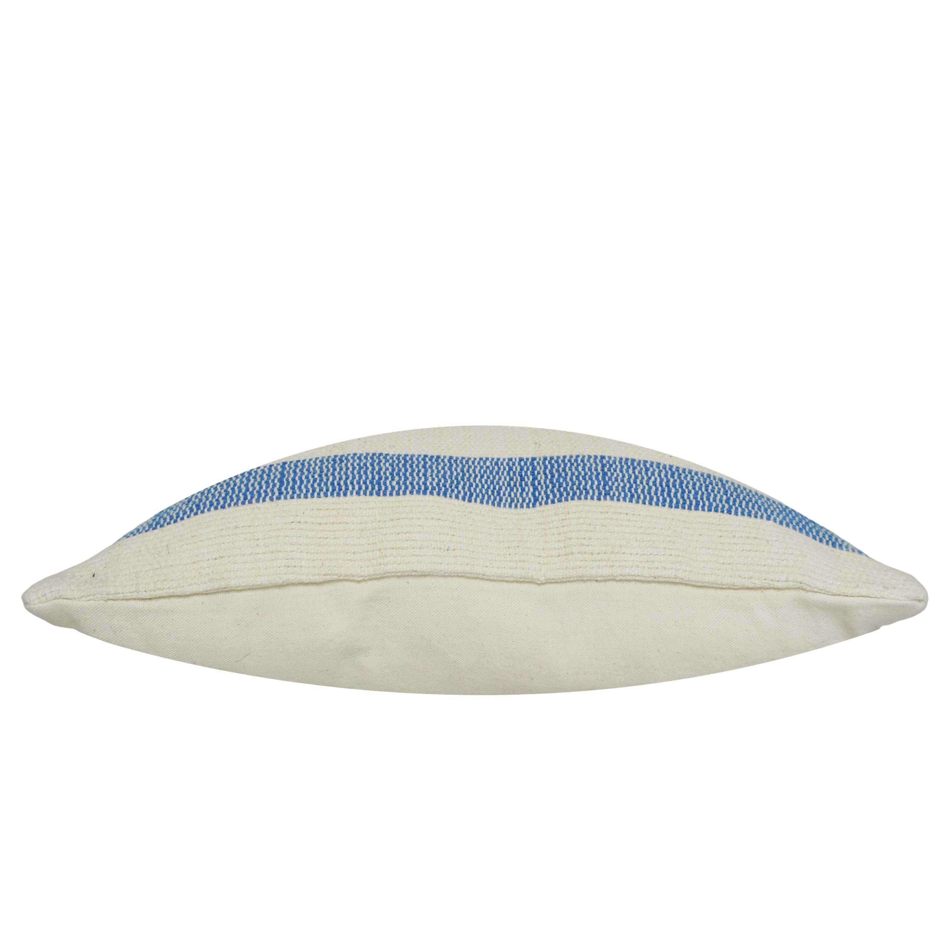 Handwoven Cotton Striped Cushion Cover 45x45 cm | Blue & Ivory Woven Throw Pillow Cover | Modern Farmhouse & Coastal Décor | Hidden Zip | 100% Cotton