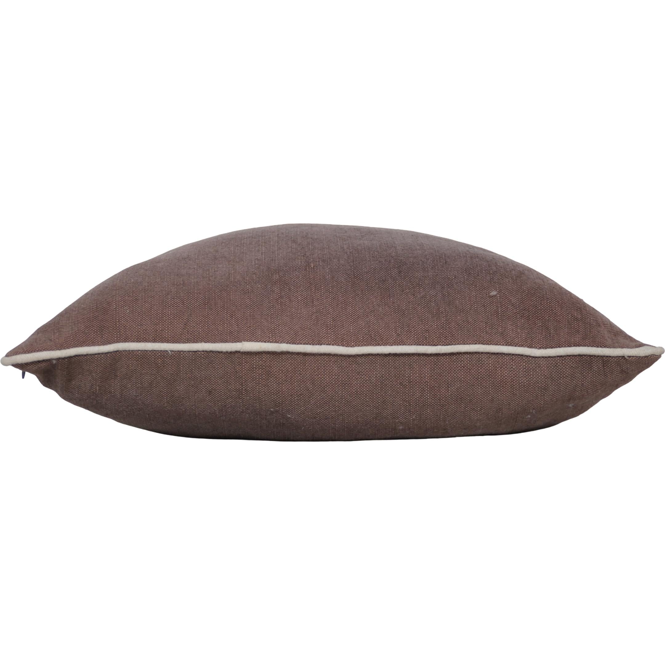 Chocolate Brown Textured Cotton Cushion Cover with Contrast Piping – 45x45 cm | Minimal Modern Sofa Pillow Cover