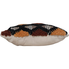Handmade Tufted Cotton Cushion Cover 45x45 cm | Geometric Boho Throw Pillow Cover | Black & Beige Textured Cushion