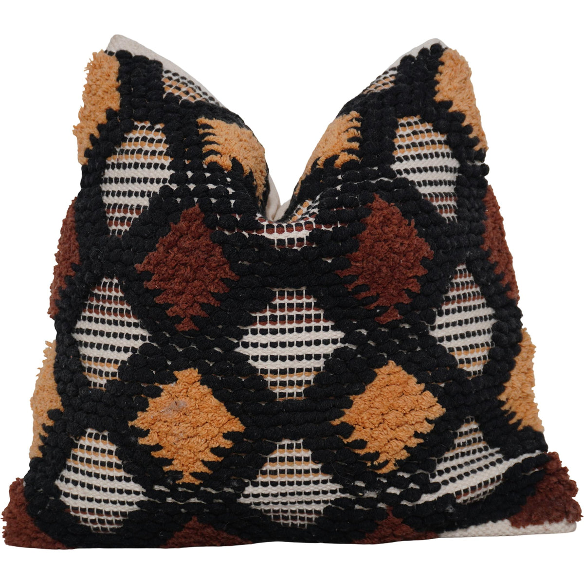 Handmade Tufted Cotton Cushion Cover 45x45 cm | Geometric Boho Throw Pillow Cover | Black & Beige Textured Cushion - Bulk manufacturer & supplier from Panipat, India