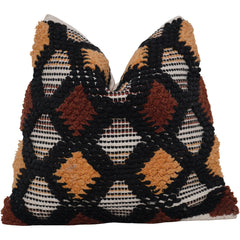 Handmade Tufted Cotton Cushion Cover 45x45 cm | Geometric Boho Throw Pillow Cover | Black & Beige Textured Cushion