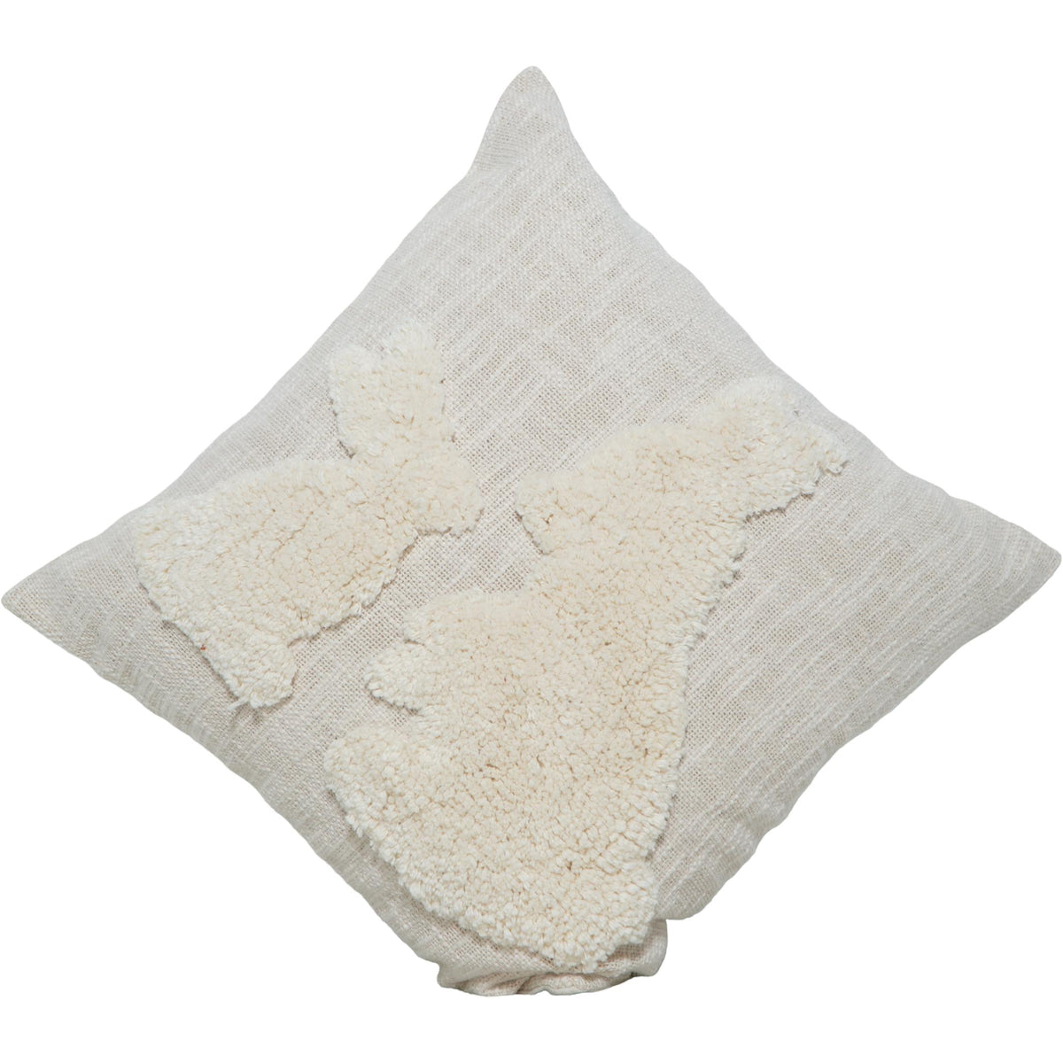 Tufted Bunny & Tree Cotton Cushion Cover – 45x45 cm | Handmade Textured Decorative Pillow Cover in Natural Beige - Bulk manufacturer & supplier from Panipat, India