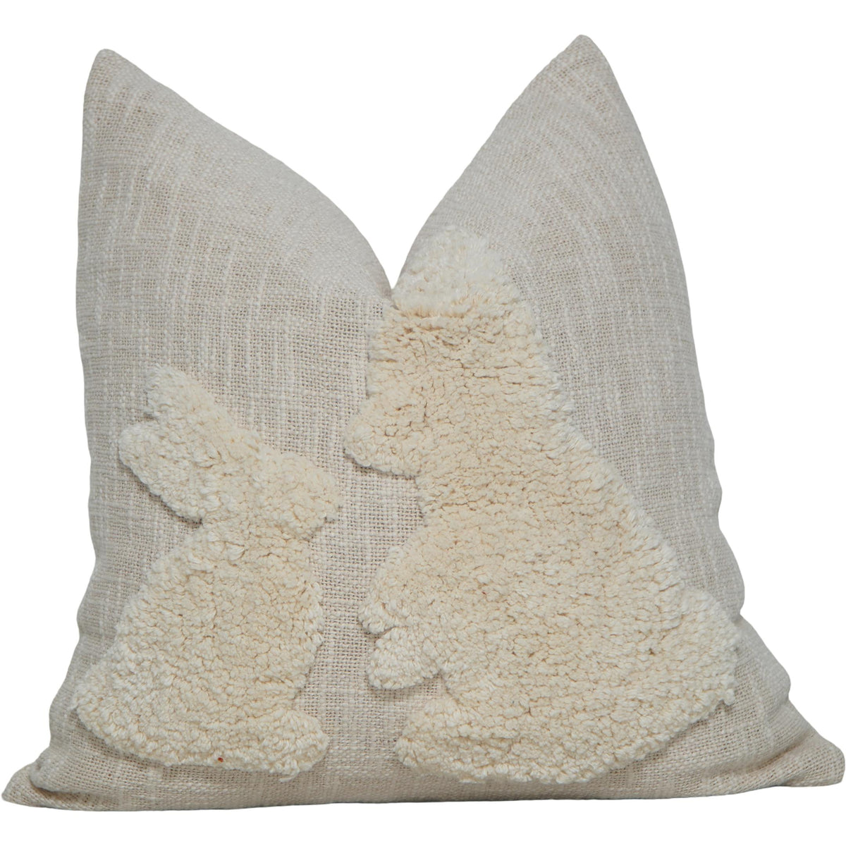 Tufted Bunny & Tree Cotton Cushion Cover – 45x45 cm | Handmade Textured Decorative Pillow Cover in Natural Beige - Bulk manufacturer & supplier from Panipat, India