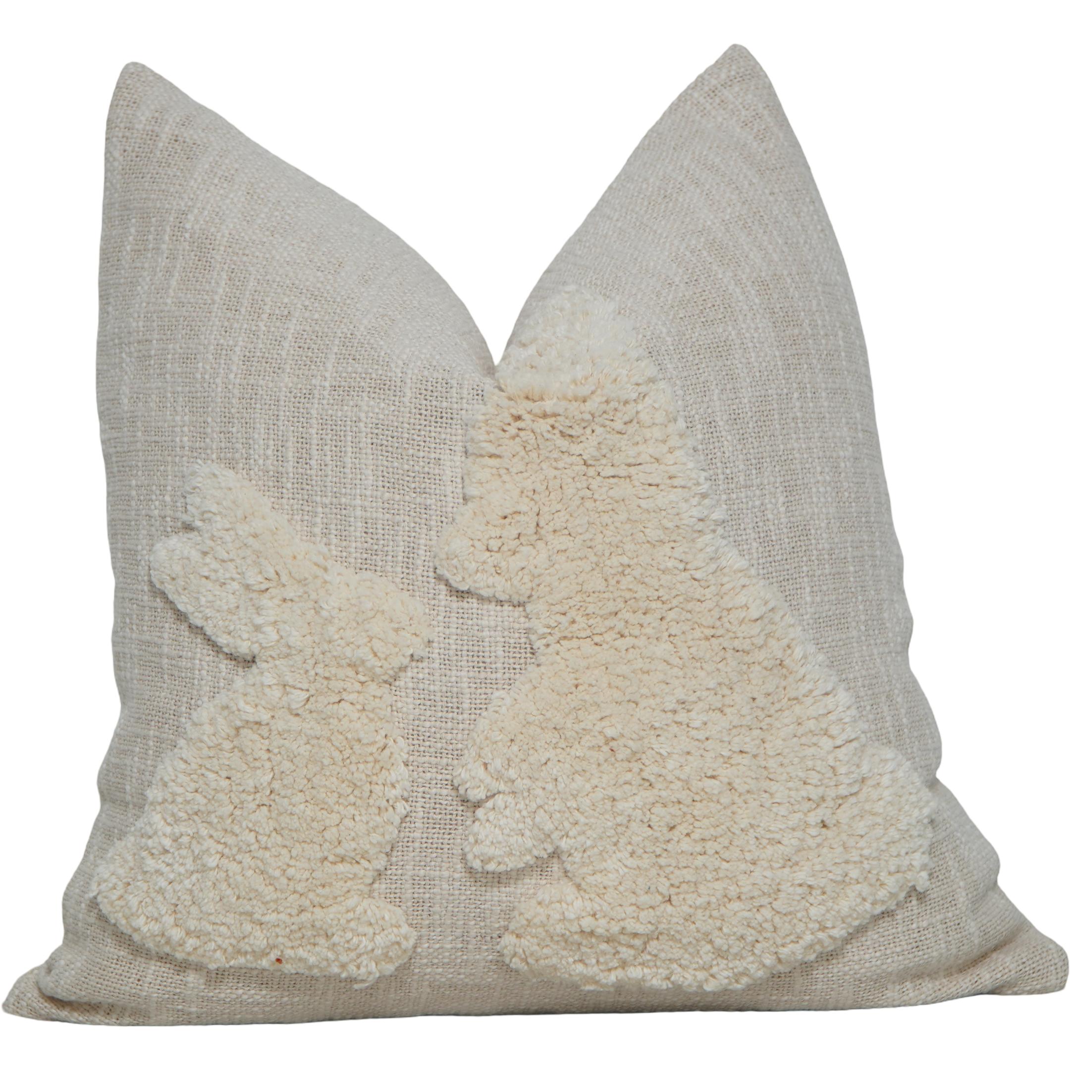 Tufted Bunny & Tree Cotton Cushion Cover – 45x45 cm | Handmade Textured Decorative Pillow Cover in Natural Beige