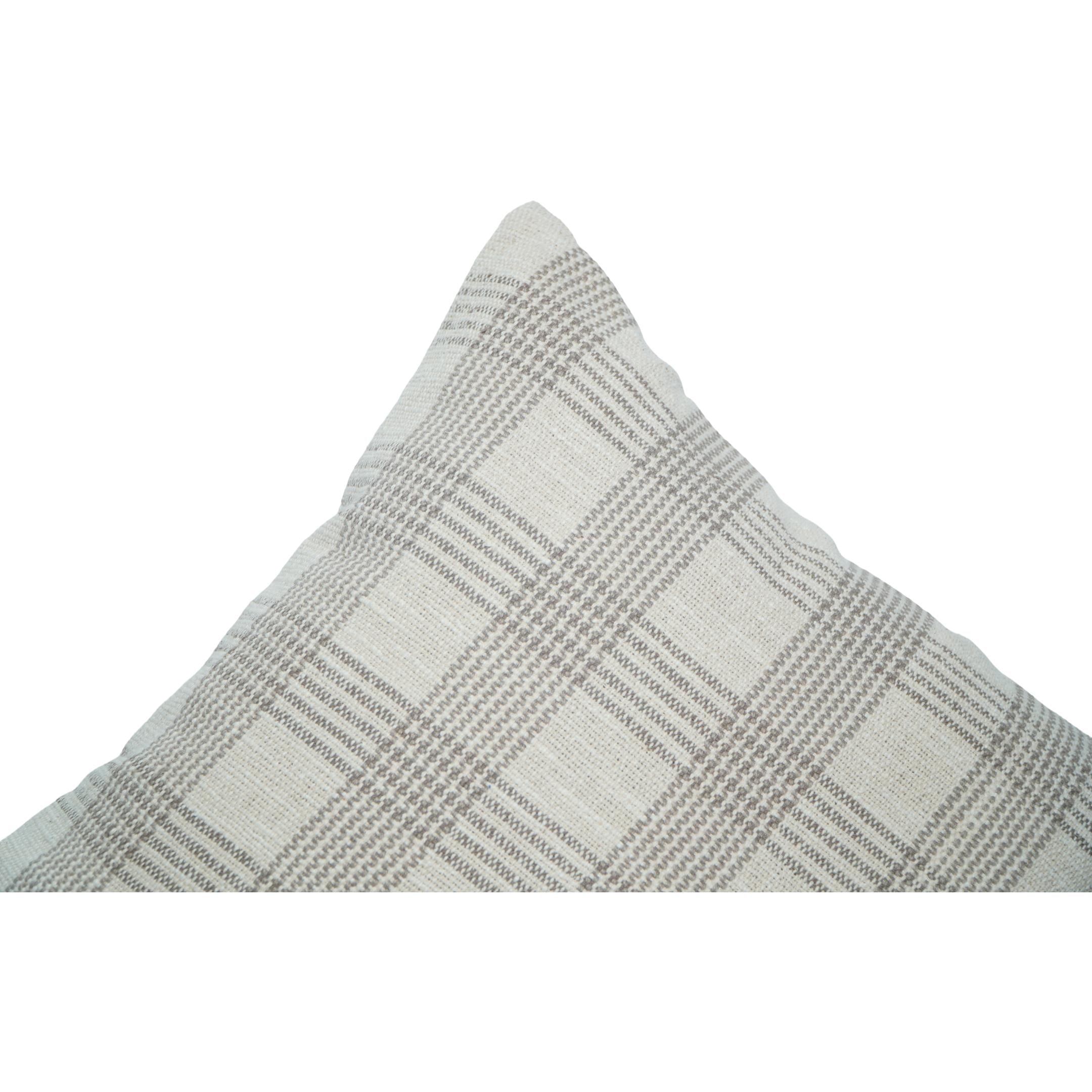 Handmade Cotton Plaid Cushion Cover 45x45 cm | Neutral Checkered Throw Pillow Cover | Woven Farmhouse Décor
