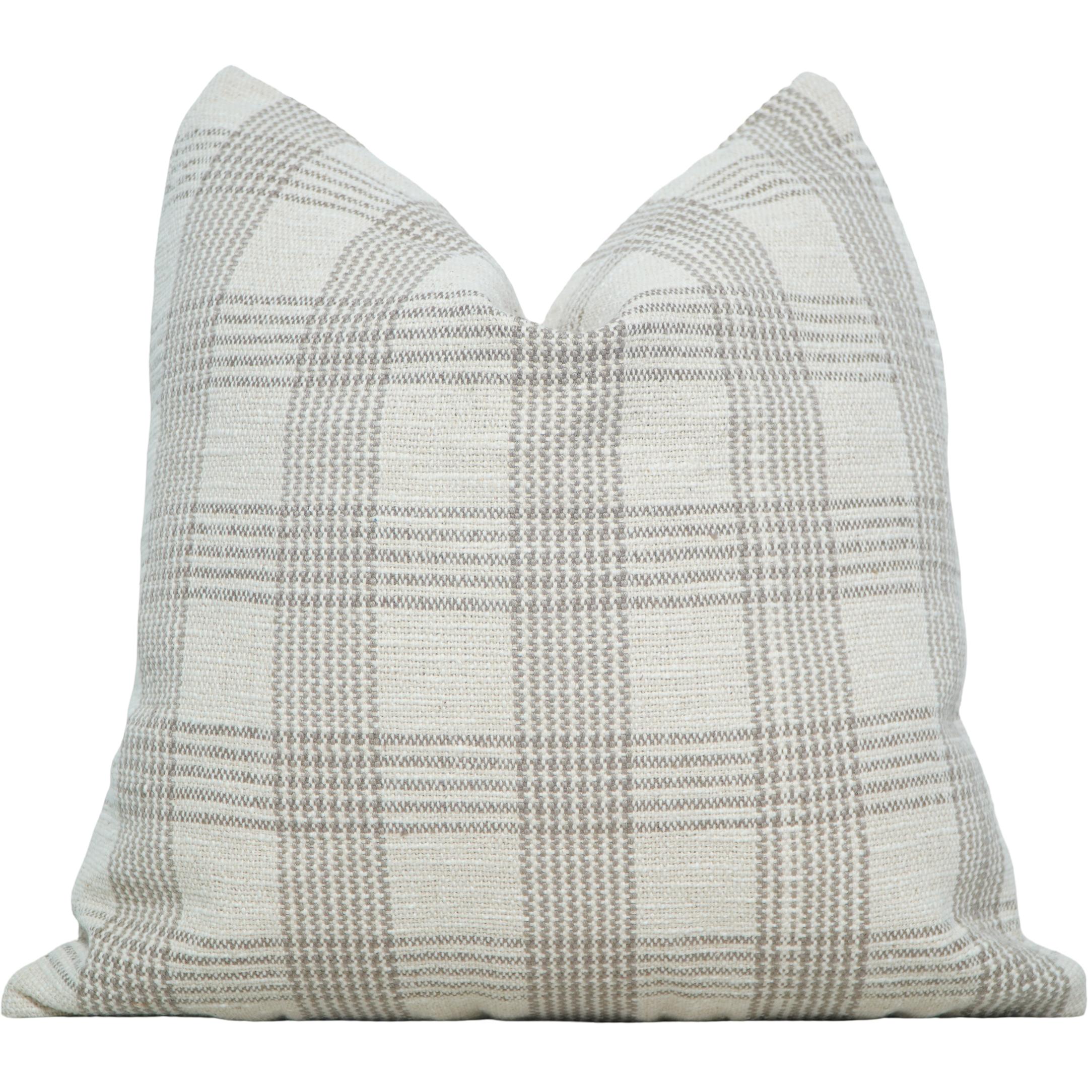 Handmade Cotton Plaid Cushion Cover 45x45 cm | Neutral Checkered Throw Pillow Cover | Woven Farmhouse Décor