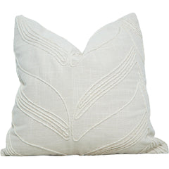 Machine Embroidered Cotton Cushion Cover – Abstract Leaf Design | Off White | 45x45 cm