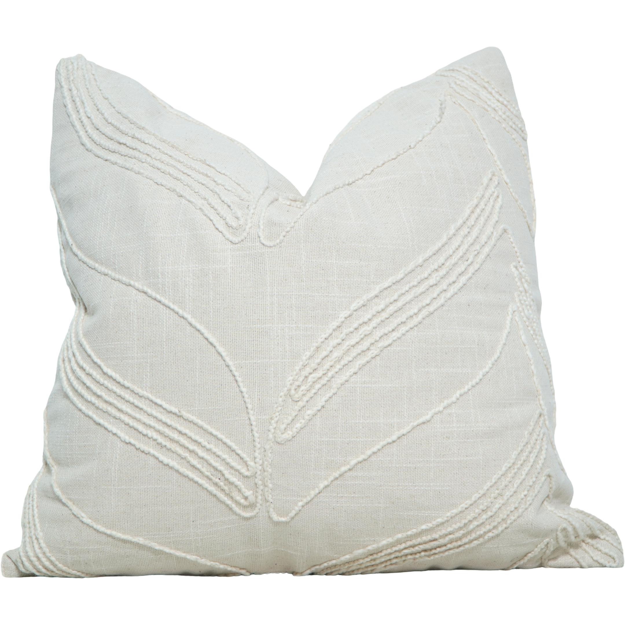 Machine Embroidered Cotton Cushion Cover – Abstract Leaf Design | Off White | 45x45 cm