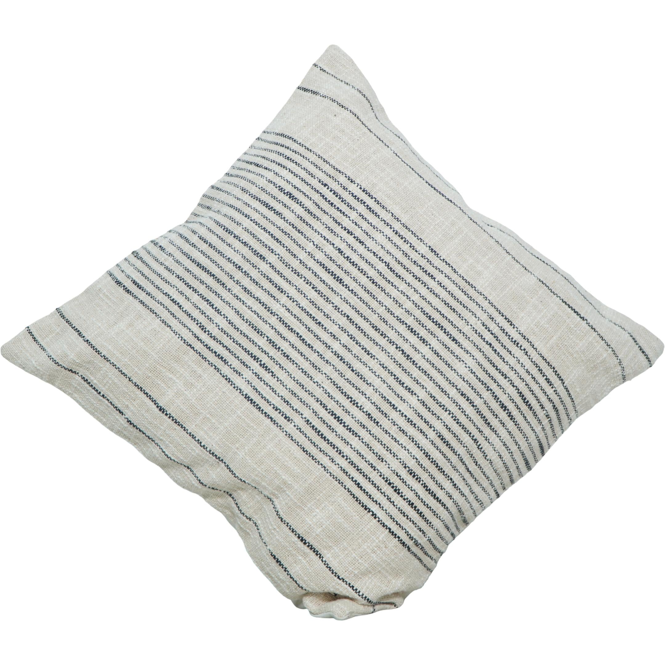 Handmade Cotton Striped Cushion Cover 45x45 cm | Woven Boho Throw Pillow Cover with Minimal Black Stripe Design