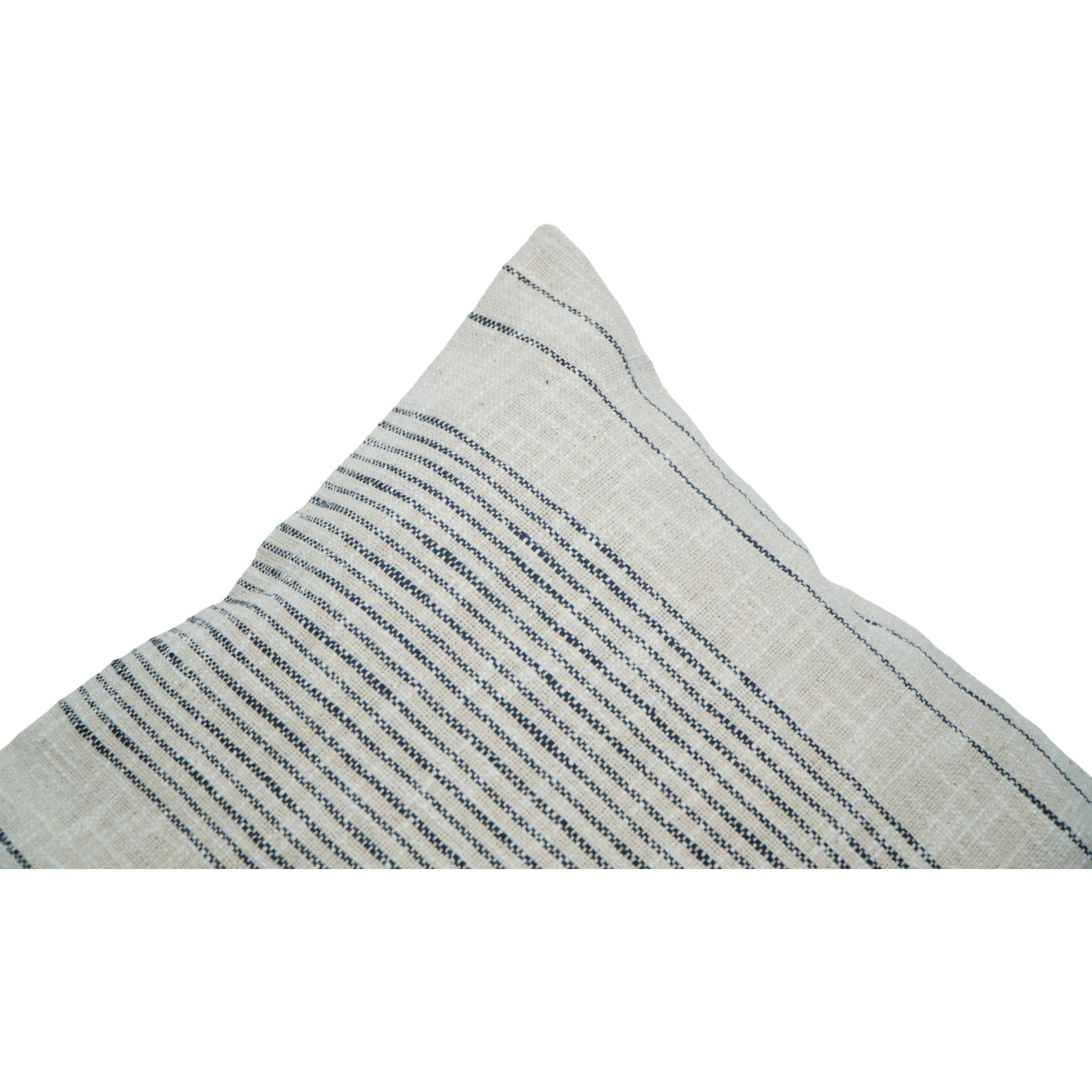 Handmade Cotton Striped Cushion Cover 45x45 cm | Woven Boho Throw Pillow Cover with Minimal Black Stripe Design