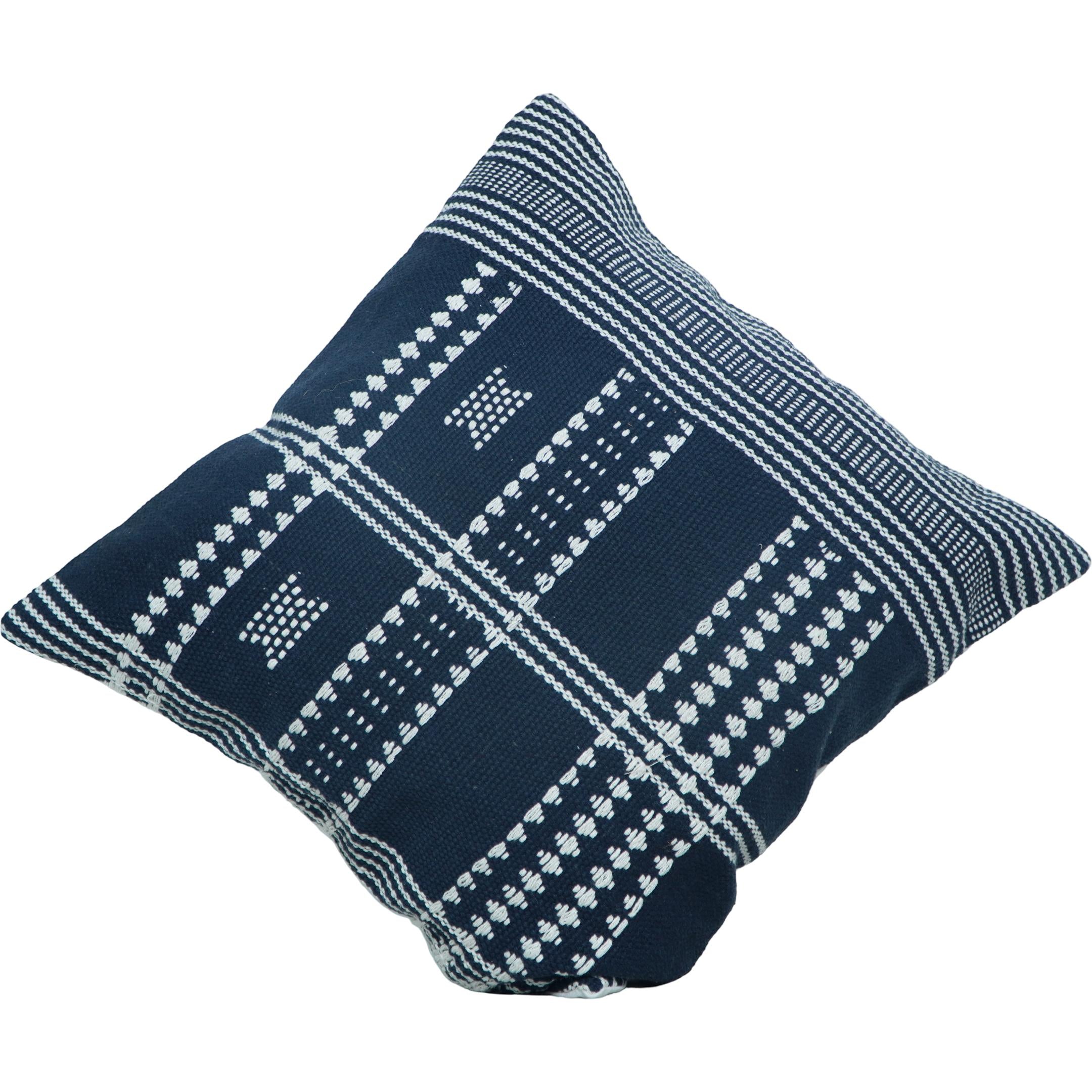 Handmade Indigo Cotton Cushion Cover 45x45 cm | Woven Tribal Pattern Pillow Cover | Modern Boho Decorative Cushion