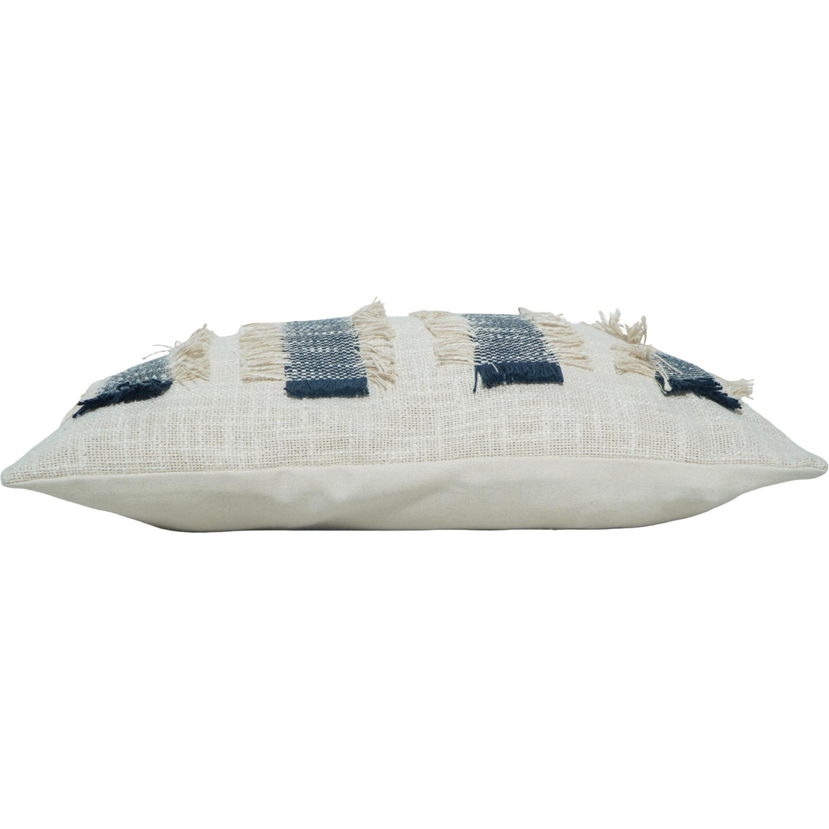 Handmade Cotton Textured Fringe Cushion Cover 35x50 cm | Navy Blue Striped Lumbar Pillow Cover | Boho Decorative Cushion - Bulk manufacturer & supplier from Panipat, India