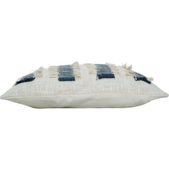 Handmade Cotton Textured Fringe Cushion Cover 35x50 cm | Navy Blue Striped Lumbar Pillow Cover | Boho Decorative Cushion
