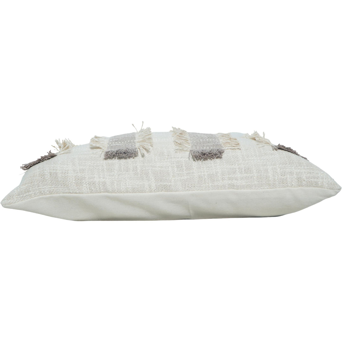 Handmade Cotton Fringe Cushion Cover 35x50 cm | Textured Boho Lumbar Pillow Cover in Neutral Beige - Bulk manufacturer & supplier from Panipat, India