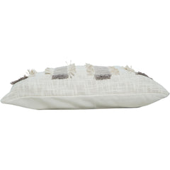 Handmade Cotton Fringe Cushion Cover 35x50 cm | Textured Boho Lumbar Pillow Cover in Neutral Beige