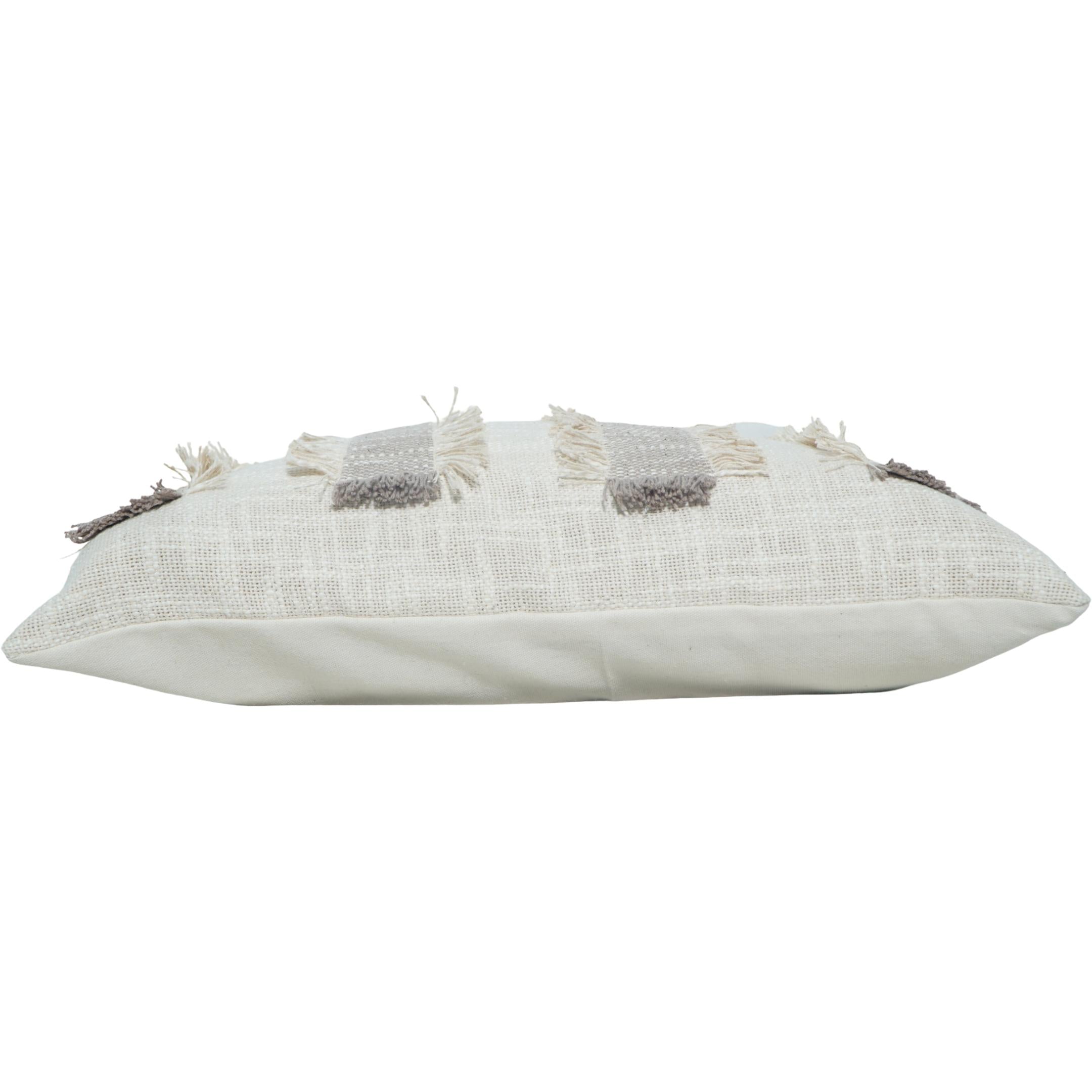 Handmade Cotton Fringe Cushion Cover 35x50 cm | Textured Boho Lumbar Pillow Cover in Neutral Beige