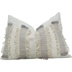 Handmade Cotton Fringe Cushion Cover 35x50 cm | Textured Boho Lumbar Pillow Cover in Neutral Beige
