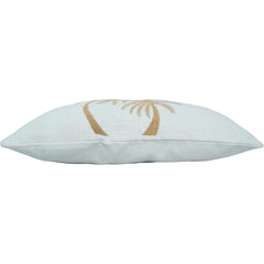 Palm Tree Embroidered Cushion Cover – White Cotton Lumbar Pillow 35x50 cm