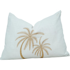 Palm Tree Embroidered Cushion Cover – White Cotton Lumbar Pillow 35x50 cm