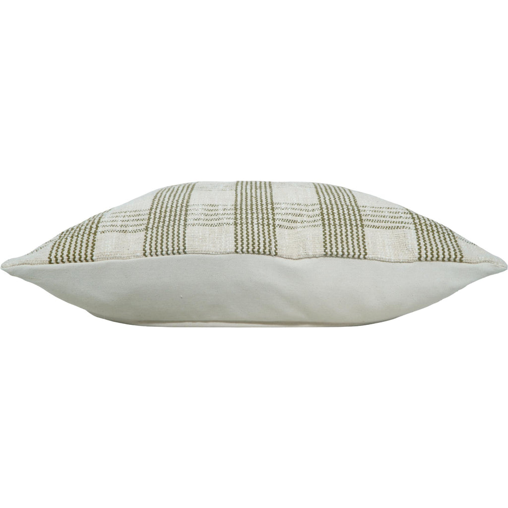 Handmade Cotton Striped Cushion Cover 45x45 cm | Woven Olive Green & Ivory Throw Pillow Cover | Modern Farmhouse Decorative Cushion