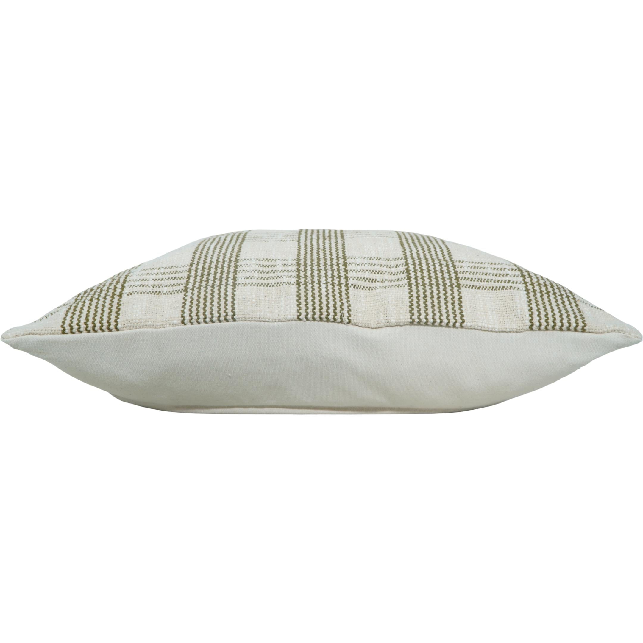 Handmade Cotton Striped Cushion Cover 45x45 cm | Woven Olive Green & Ivory Throw Pillow Cover | Modern Farmhouse Decorative Cushion