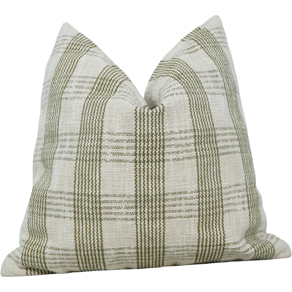 Handmade Cotton Striped Cushion Cover 45x45 cm | Woven Olive Green & Ivory Throw Pillow Cover | Modern Farmhouse Decorative Cushion
