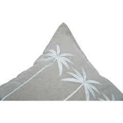 Palm Tree Embroidered Cotton Cushion Cover 45x45 cm | Beige Tropical Decorative Pillow Cover