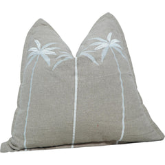 Palm Tree Embroidered Cotton Cushion Cover 45x45 cm | Beige Tropical Decorative Pillow Cover