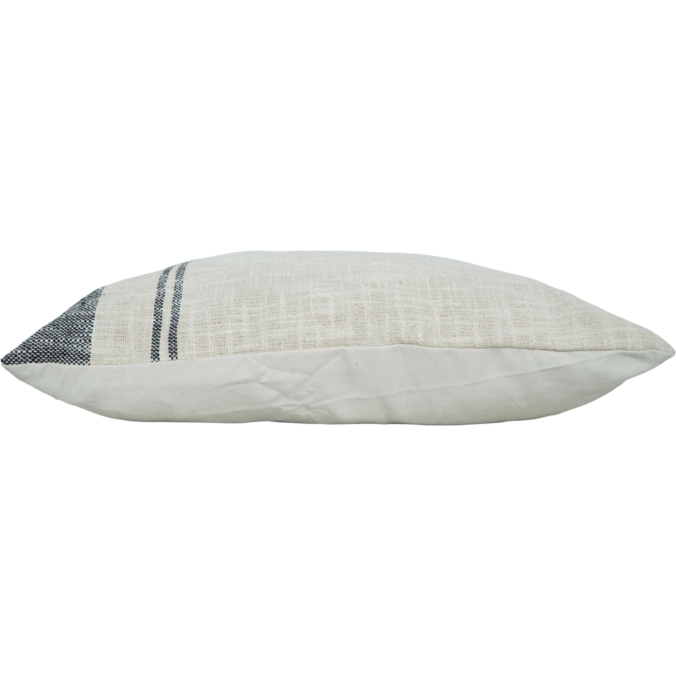Handmade Striped Cotton Cushion Cover 35x50 cm | Woven Farmhouse Lumbar Pillow | Black & Natural Rustic Cushion