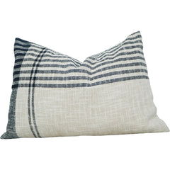 Handmade Striped Cotton Cushion Cover 35x50 cm | Woven Farmhouse Lumbar Pillow | Black & Natural Rustic Cushion
