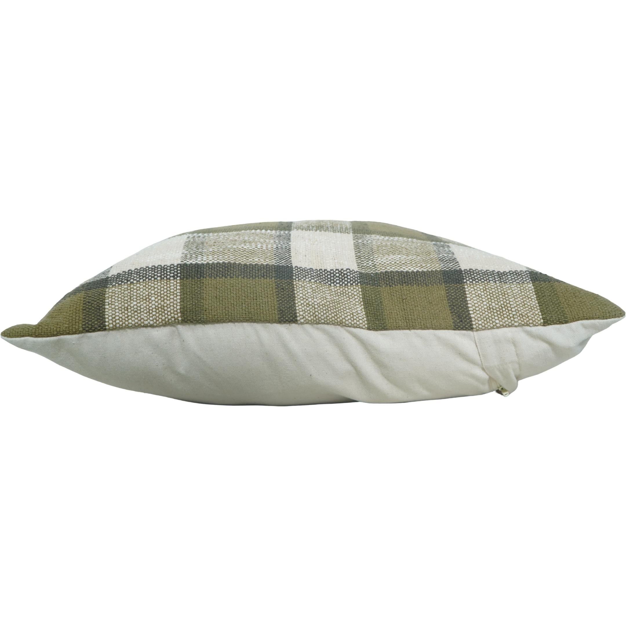 Handmade Cotton Plaid Cushion Cover 45x45 cm | Olive Green Checkered Throw Pillow Cover | Rustic Farmhouse Décor