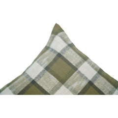 Handmade Cotton Plaid Cushion Cover 45x45 cm | Olive Green Checkered Throw Pillow Cover | Rustic Farmhouse Décor