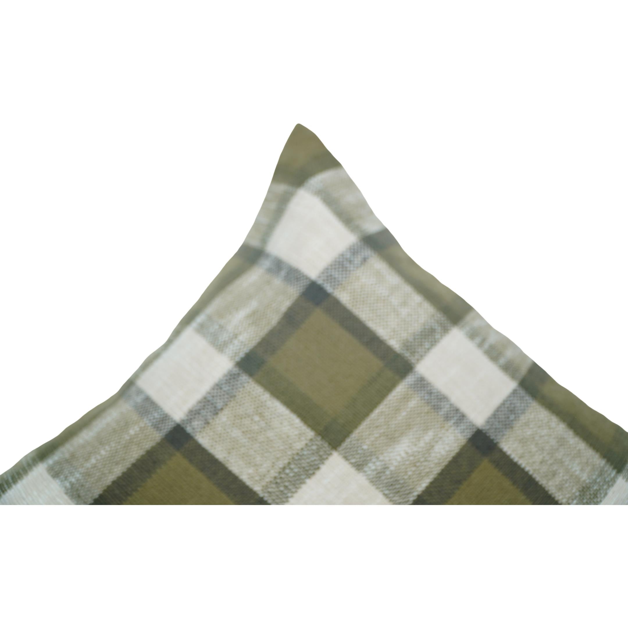 Handmade Cotton Plaid Cushion Cover 45x45 cm | Olive Green Checkered Throw Pillow Cover | Rustic Farmhouse Décor
