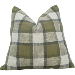 Handmade Cotton Plaid Cushion Cover 45x45 cm | Olive Green Checkered Throw Pillow Cover | Rustic Farmhouse Décor