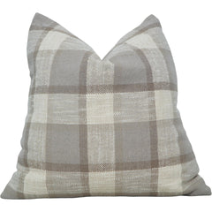 Handmade Cotton Plaid Cushion Cover 45x45 cm | Neutral Checkered Throw Pillow Cover | Rustic Farmhouse Décor