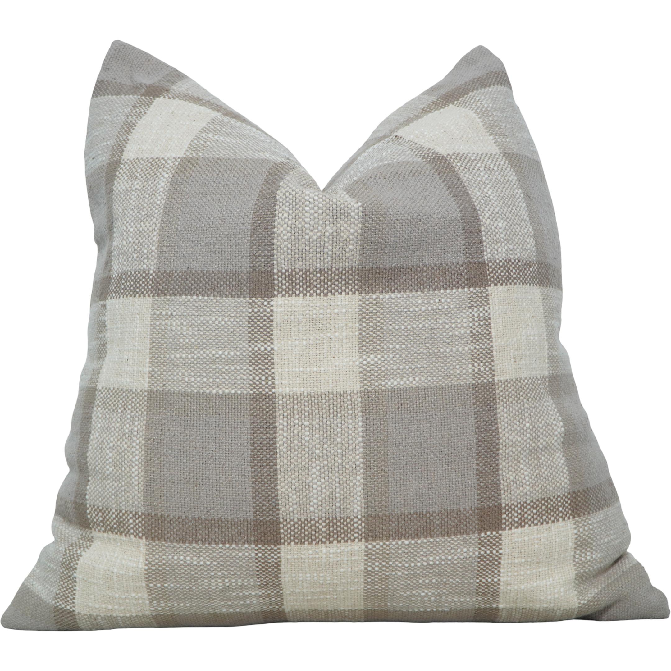 Handmade Cotton Plaid Cushion Cover 45x45 cm | Neutral Checkered Throw Pillow Cover | Rustic Farmhouse Décor