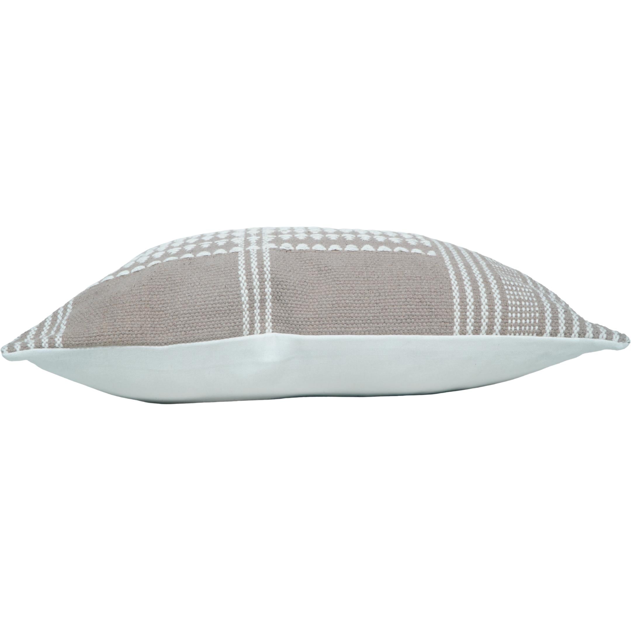 Handmade Cotton Cushion Cover 45x45 cm | Woven Tribal Pattern | Beige & White Decorative Pillow Cover
