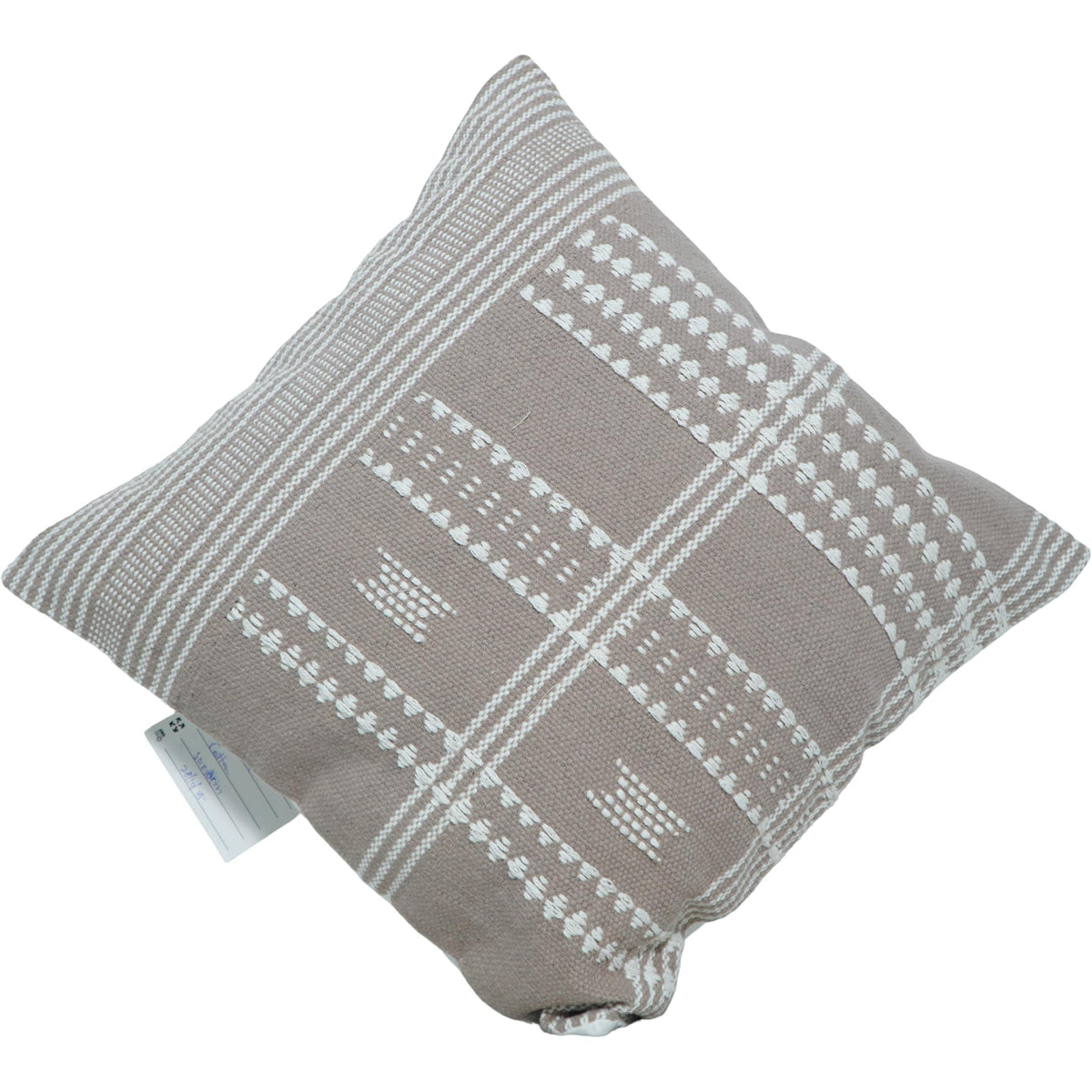 Handmade Cotton Cushion Cover 45x45 cm | Woven Tribal Pattern | Beige & White Decorative Pillow Cover - Bulk manufacturer & supplier from Panipat, India