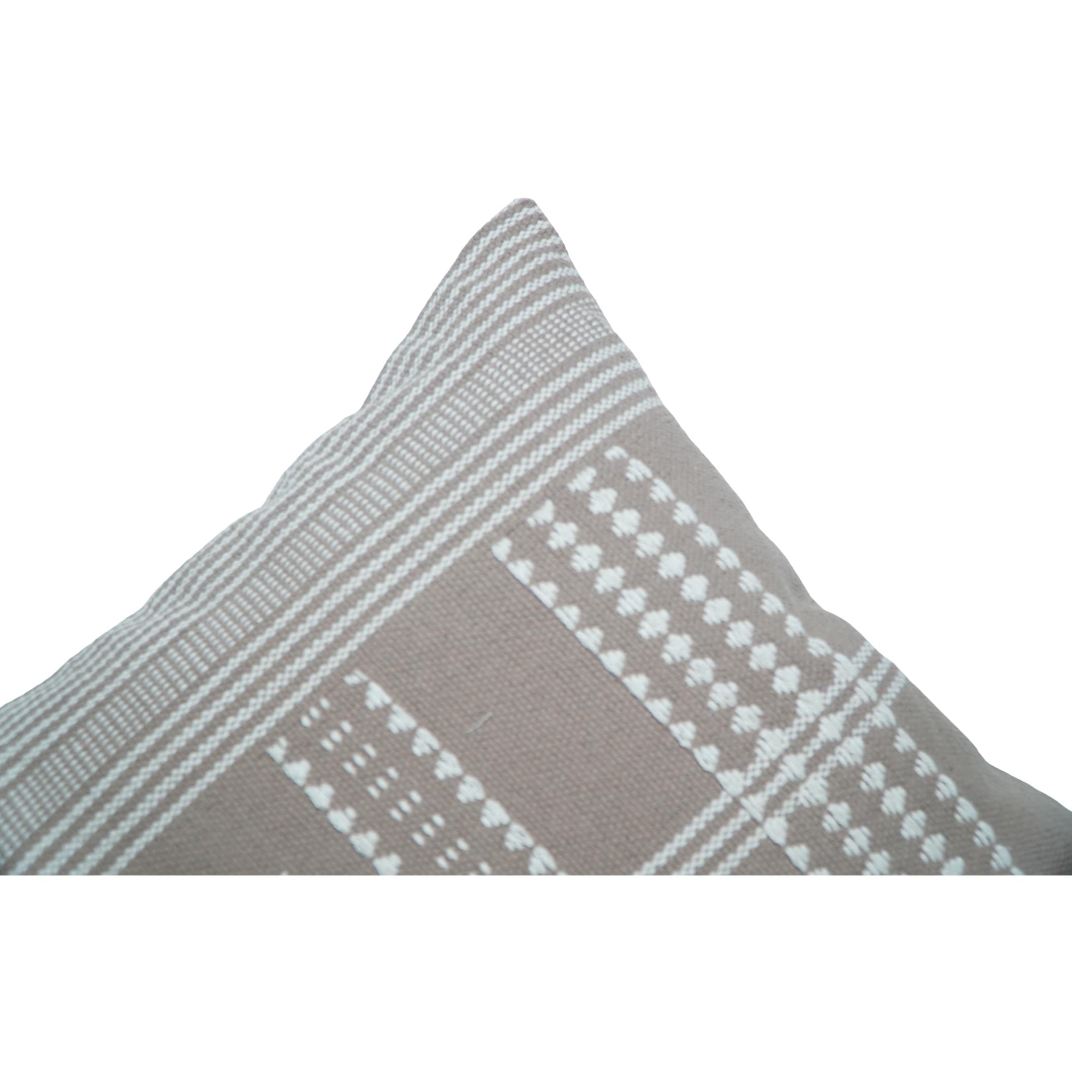Handmade Cotton Cushion Cover 45x45 cm | Woven Tribal Pattern | Beige & White Decorative Pillow Cover