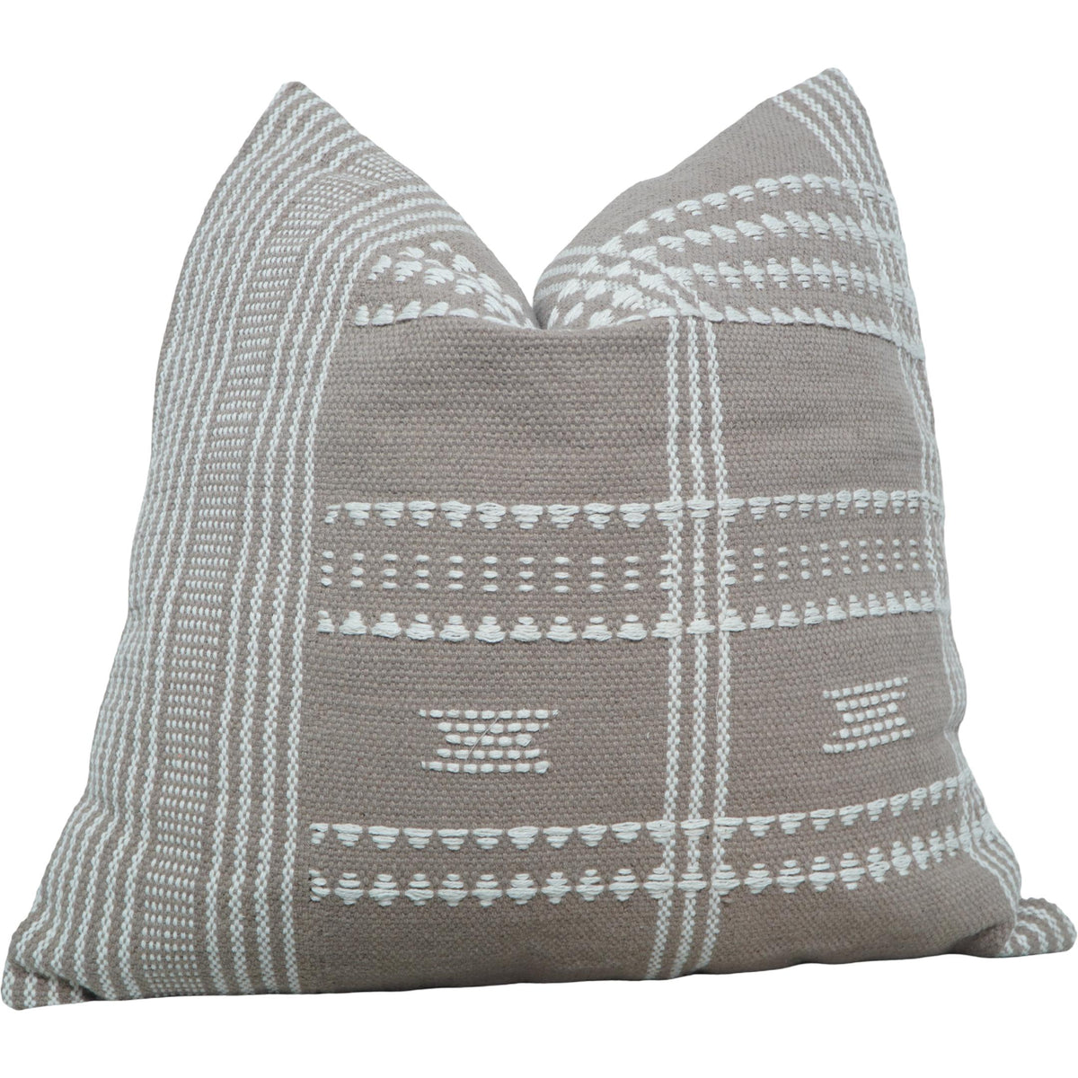 Handmade Cotton Cushion Cover 45x45 cm | Woven Tribal Pattern | Beige & White Decorative Pillow Cover - Bulk manufacturer & supplier from Panipat, India
