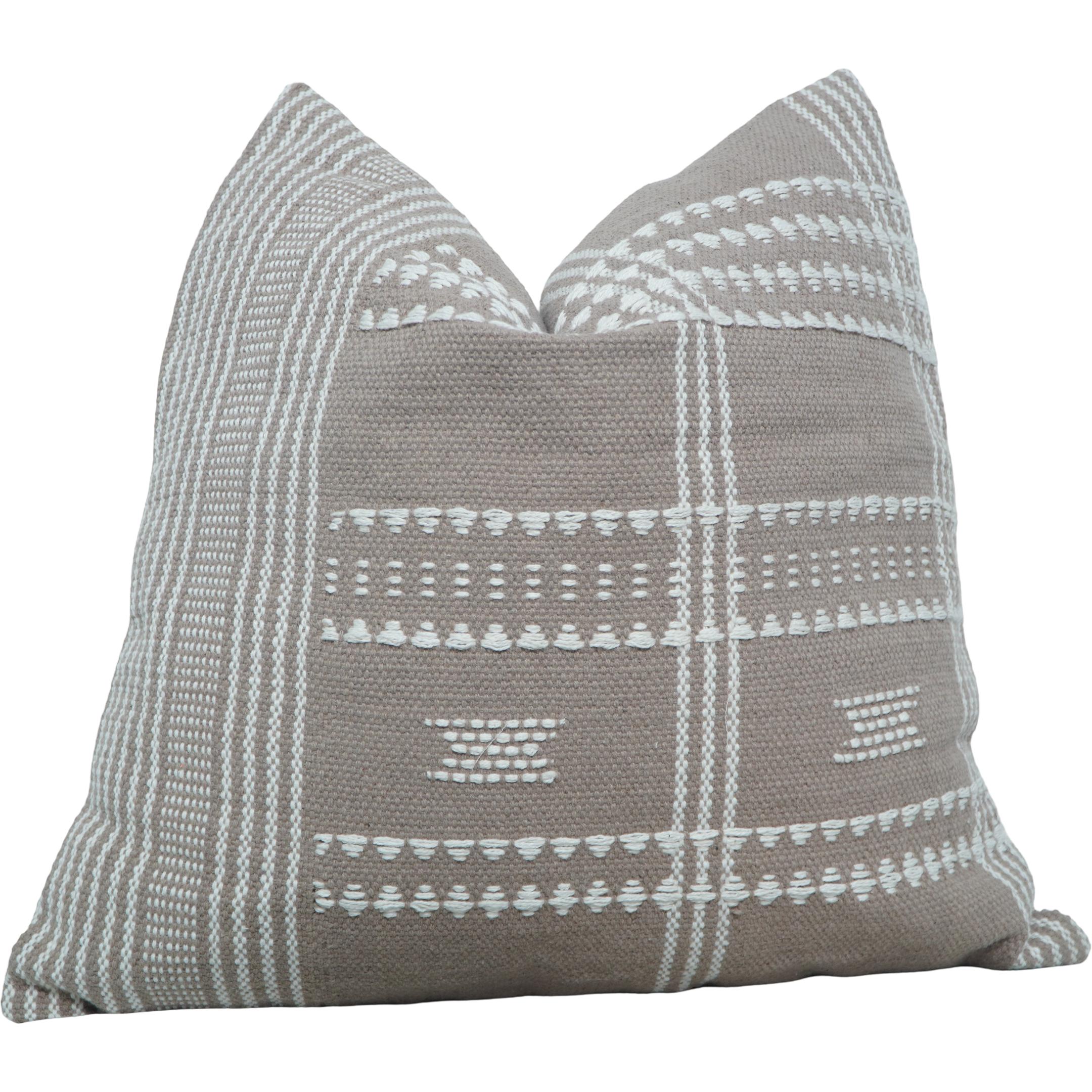 Handmade Cotton Cushion Cover 45x45 cm | Woven Tribal Pattern | Beige & White Decorative Pillow Cover